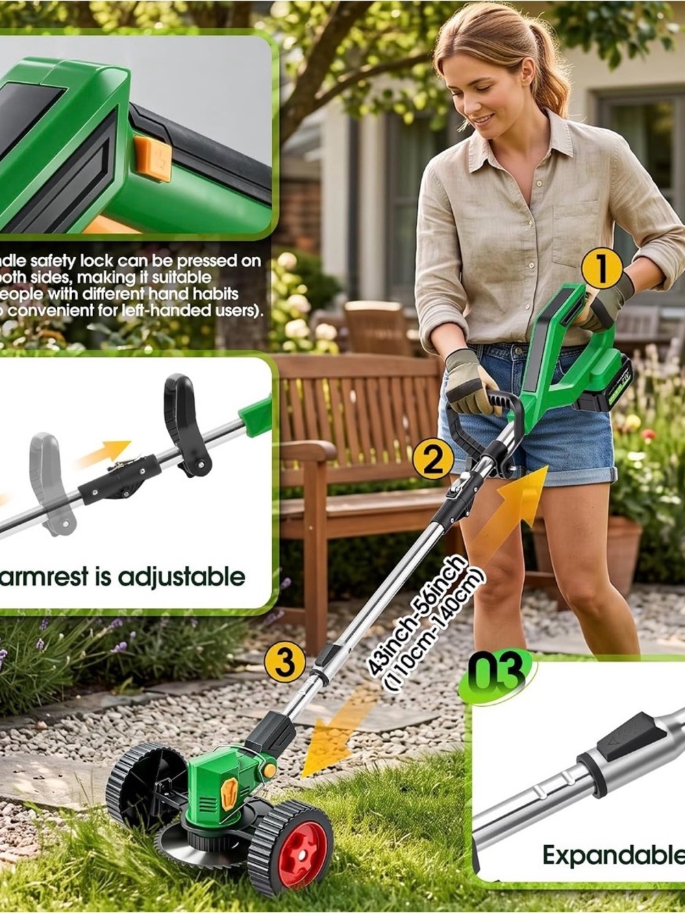 Green Electric Garden Edger - Adjustable Lawn Trimmer
